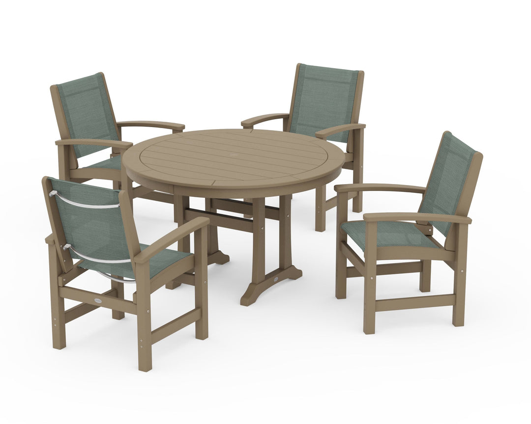 POLYWOOD® Coastal 5-Piece Round Dining Set with Trestle Legs