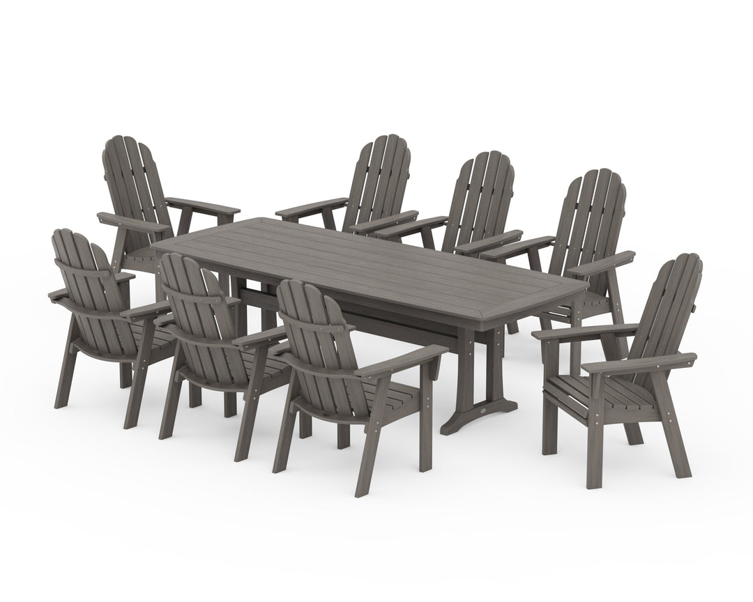POLYWOOD® Vineyard Curveback Adirondack 9-Piece Dining Set with Trestle Legs