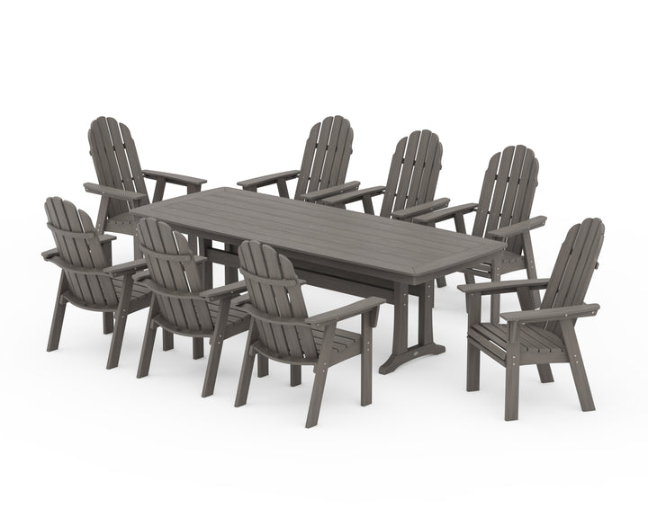 POLYWOOD® Vineyard Curveback Adirondack 9-Piece Dining Set with Trestle Legs