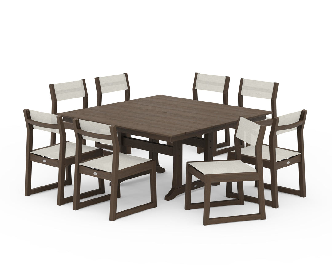 POLYWOOD® EDGE Sling Side Chair 9-Piece Farmhouse Trestle Dining Set