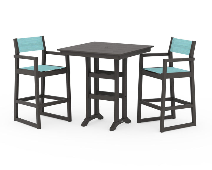 POLYWOOD® EDGE Sling Arm Chair 3-Piece Farmhouse Bar Set with Trestle Legs