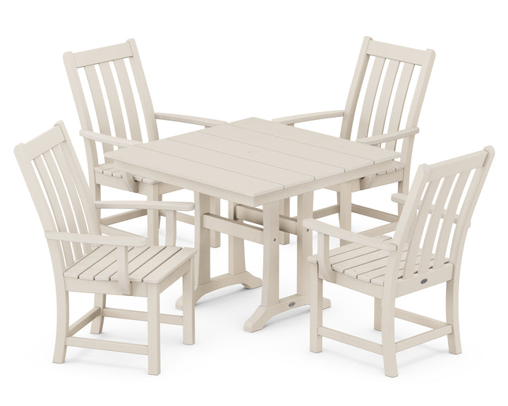 POLYWOOD® Vineyard 5-Piece Farmhouse Trestle Arm Chair Dining Set