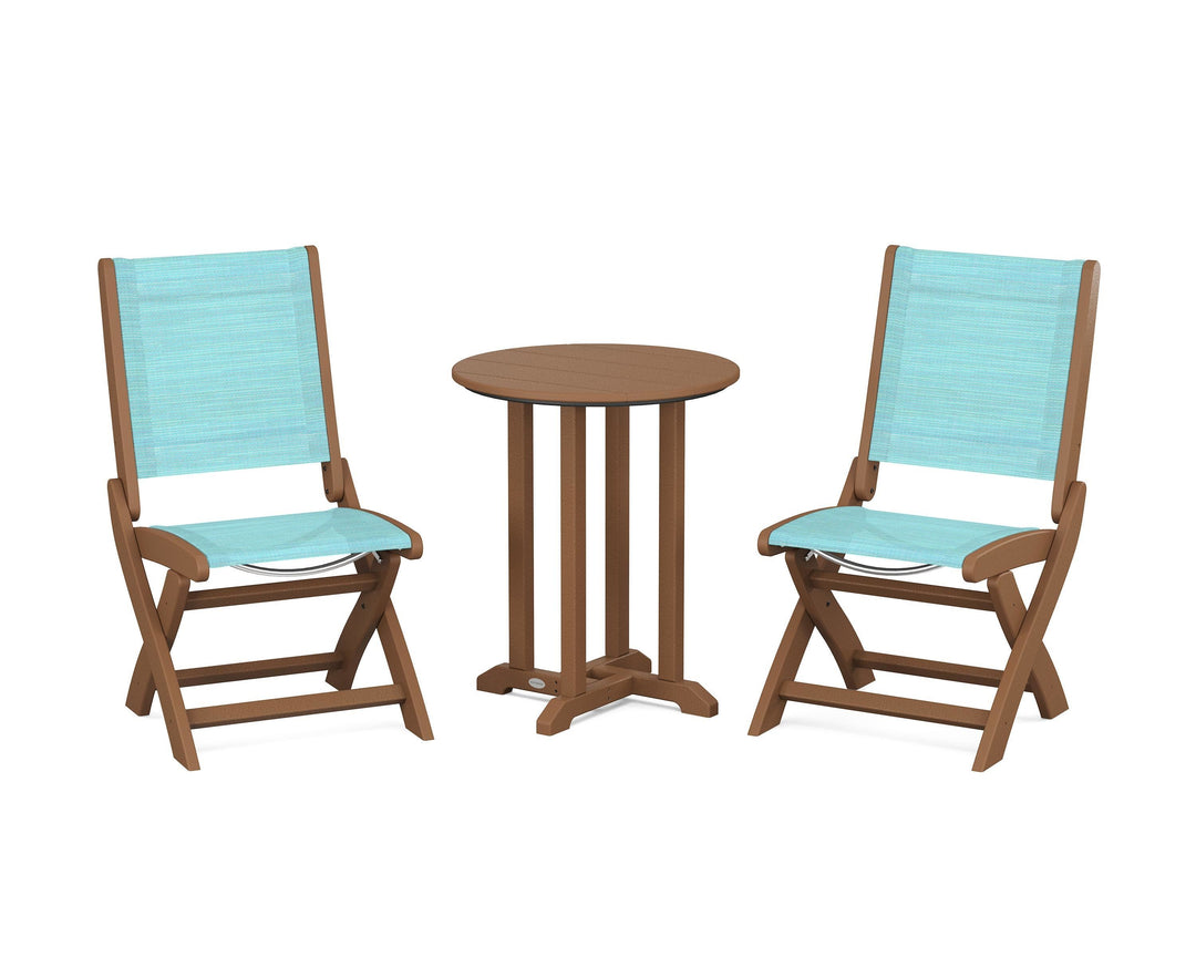 POLYWOOD® Coastal Folding Side Chair 3-Piece Round Bistro Dining Set