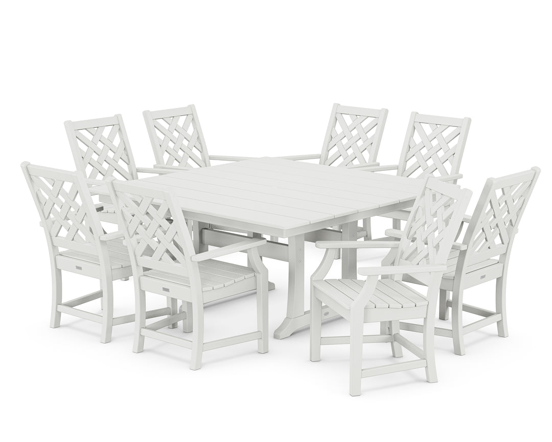 Country Living Wovendale 9-Piece Square Farmhouse Dining Set with Trestle Legs