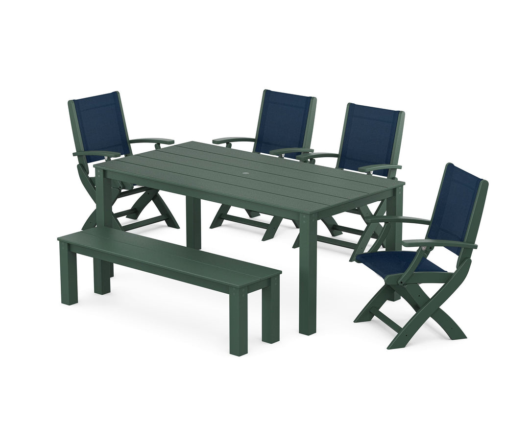 POLYWOOD® Coastal Folding Chair 6-Piece Parsons Dining Set with Bench