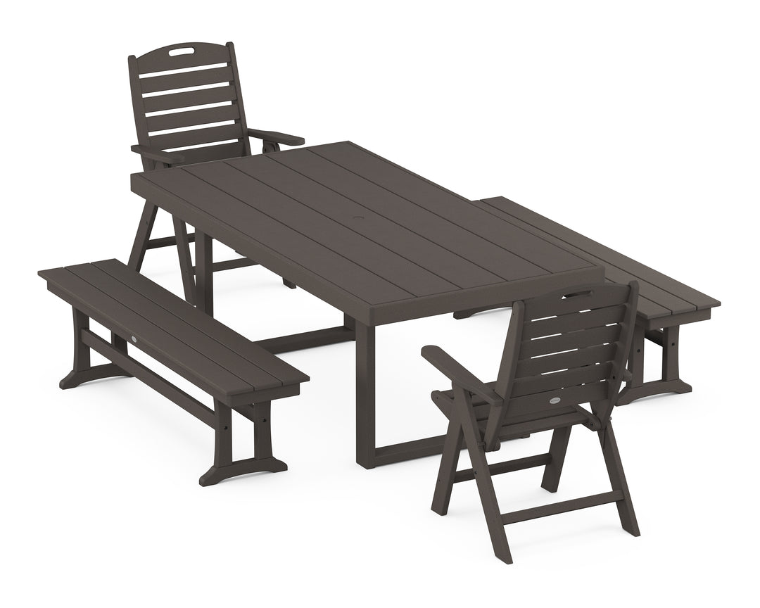 POLYWOOD® Nautical Folding Highback 5-Piece Dining Set with Trestle Legs