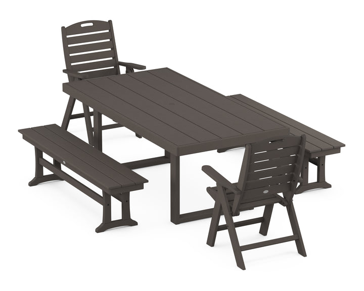 POLYWOOD® Nautical Folding Highback 5-Piece Dining Set with Trestle Legs