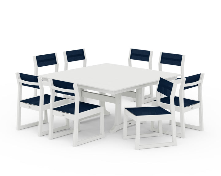 POLYWOOD® EDGE Sling Side Chair 9-Piece Farmhouse Trestle Dining Set