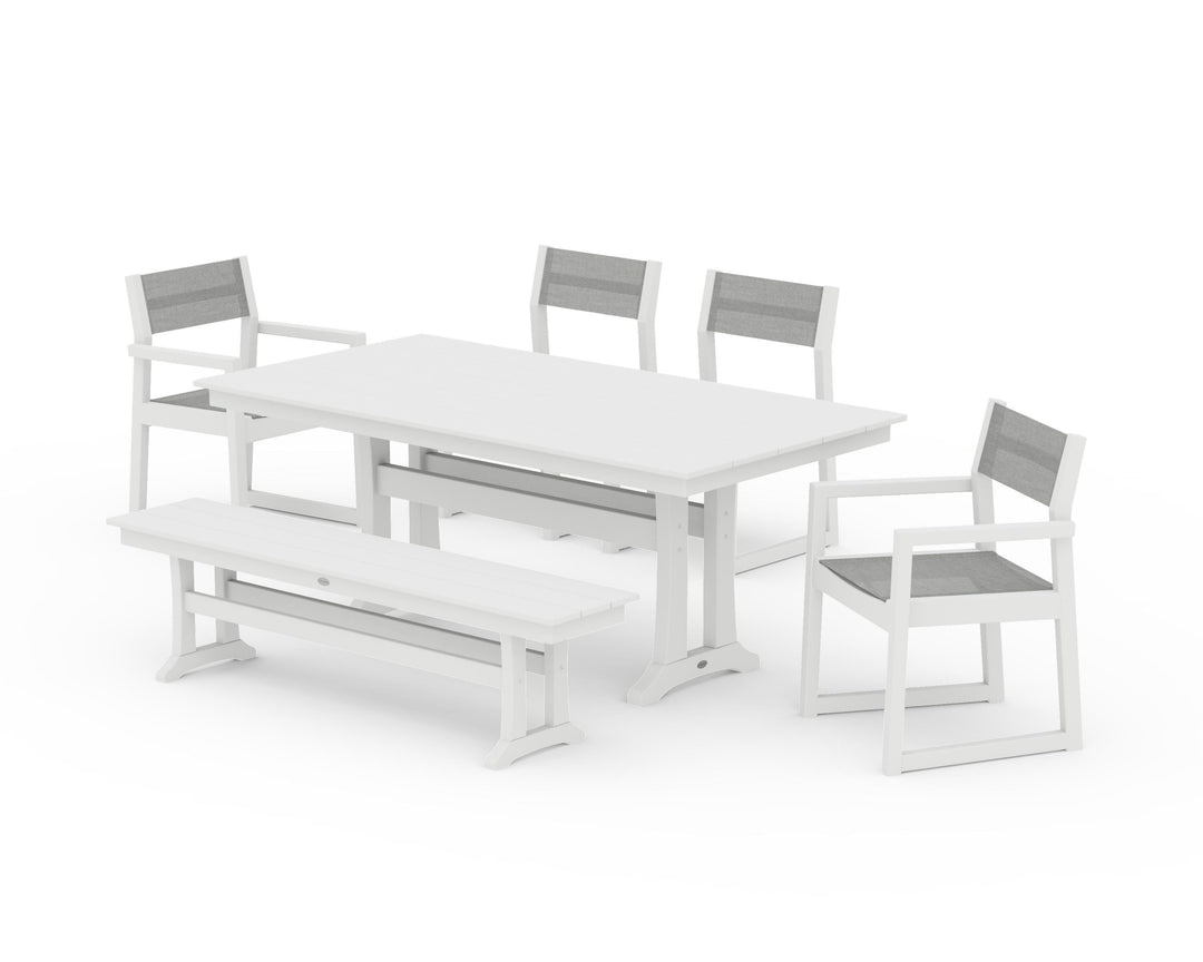 POLYWOOD® EDGE Sling 6-Piece Farmhouse Dining Set With Trestle Legs