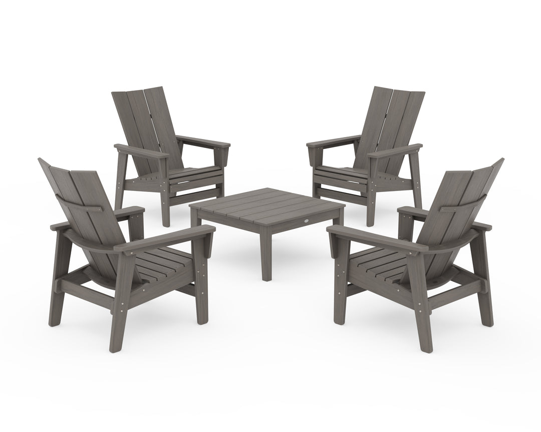 POLYWOOD® 5-Piece Modern Grand Upright Adirondack Chair Conversation Group
