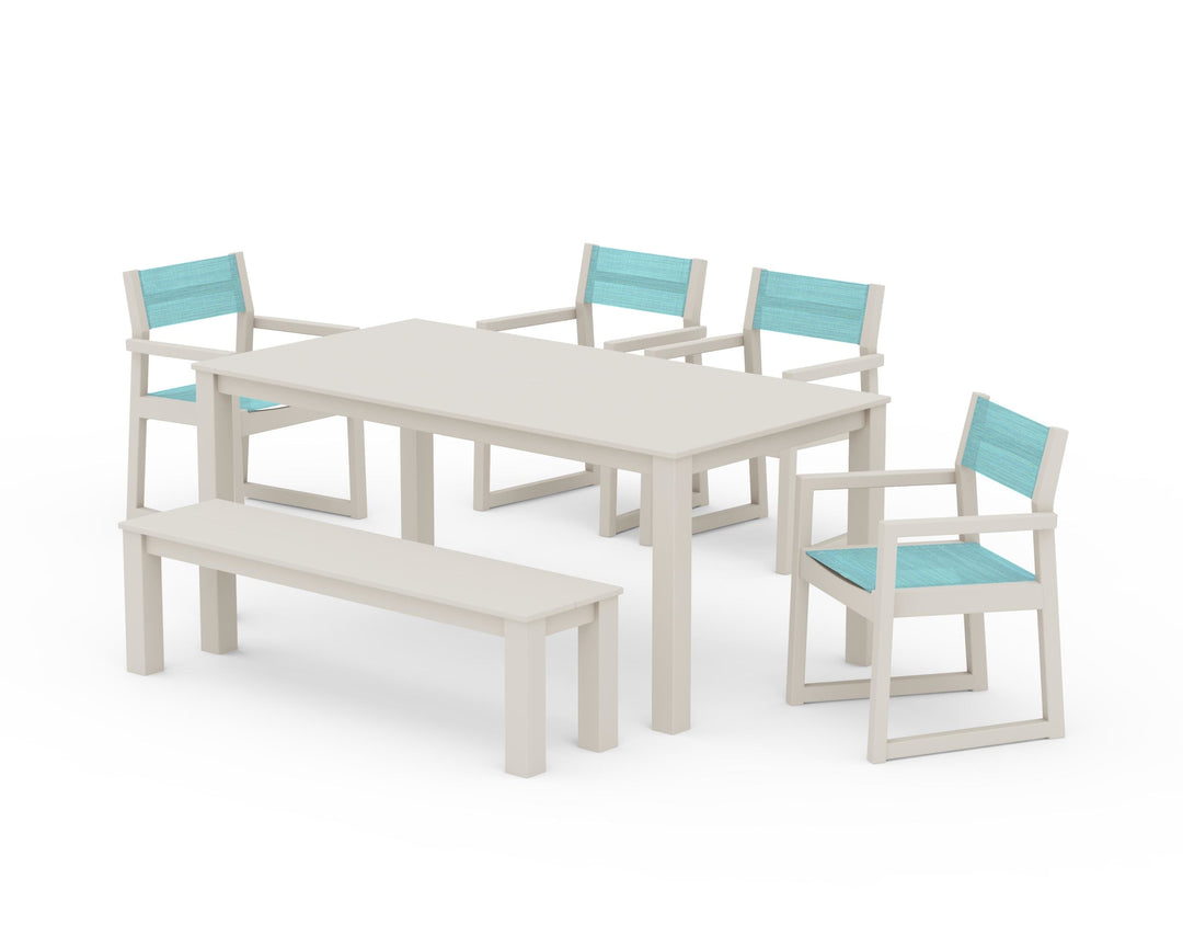 POLYWOOD® EDGE Sling Arm Chair 6-Piece Parsons Dining Set with Bench