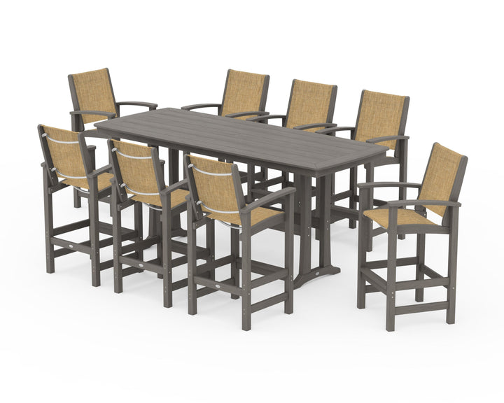 POLYWOOD® Coastal 9-Piece Bar Set with Trestle Legs