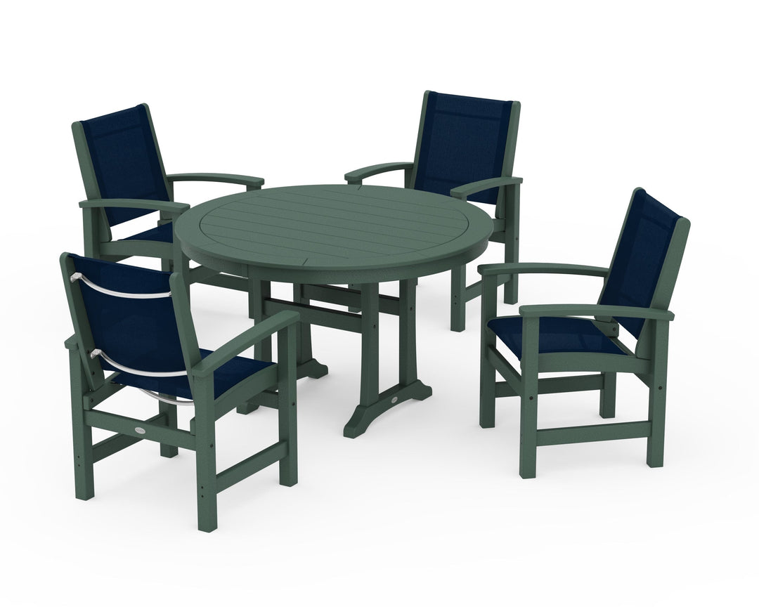 POLYWOOD® Coastal 5-Piece Round Dining Set with Trestle Legs