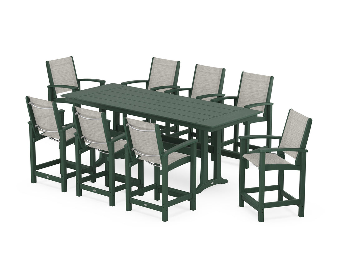 POLYWOOD® Coastal 9-Piece Farmhouse Counter Set with Trestle Legs