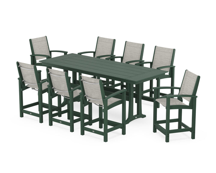 POLYWOOD® Coastal 9-Piece Farmhouse Counter Set with Trestle Legs