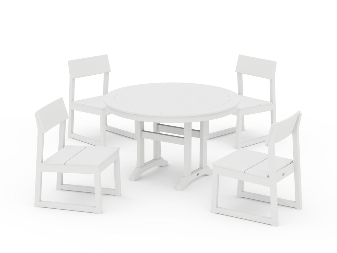 POLYWOOD® EDGE Side Chair 5-Piece Round Dining Set With Trestle Legs