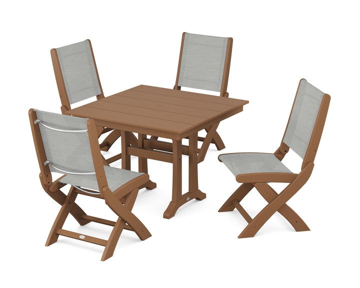 POLYWOOD® Coastal Folding Side Chair 5-Piece Farmhouse Dining Set With Trestle Legs