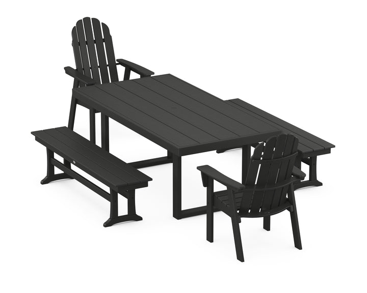 POLYWOOD® Vineyard Adirondack 5-Piece Dining Set with Benches