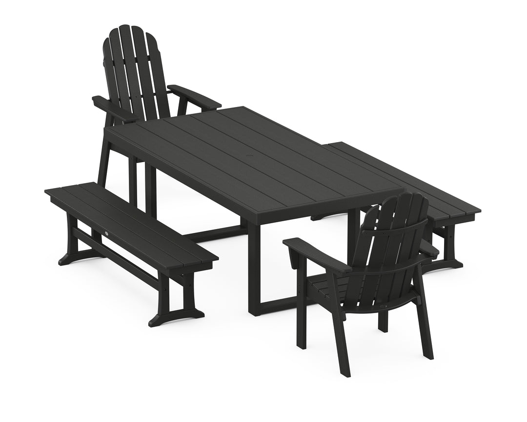 POLYWOOD® Vineyard Adirondack 5-Piece Dining Set with Benches