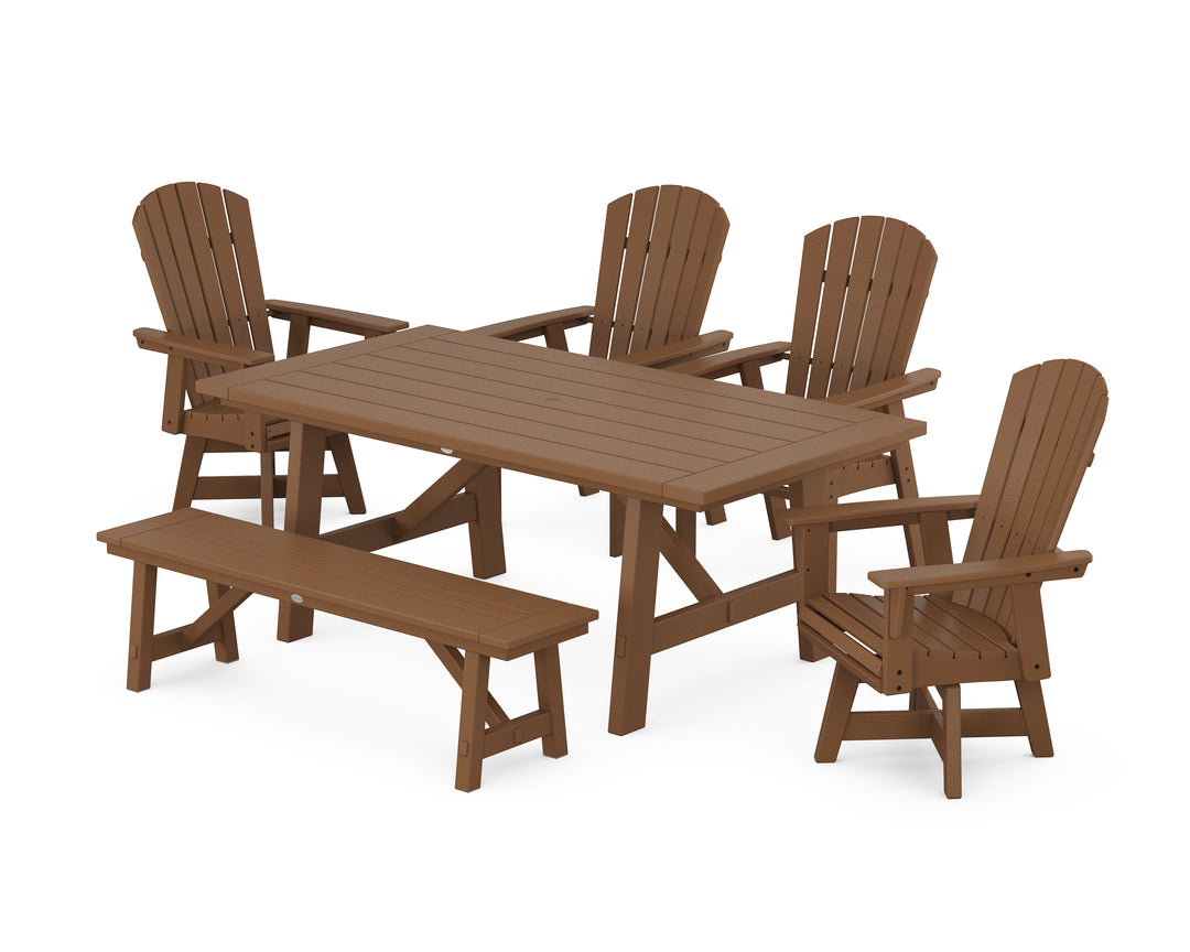 POLYWOOD® Nautical Adirondack Swivel 6-Piece Rustic Farmhouse Dining Set With Trestle Legs