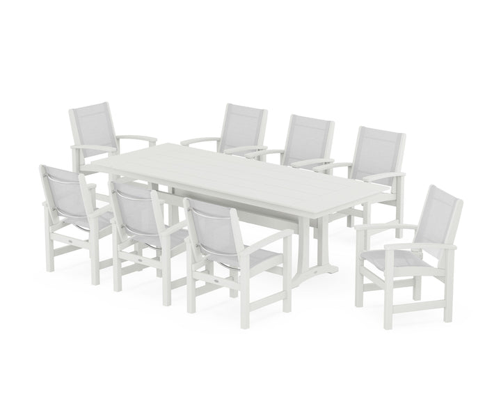 POLYWOOD® Coastal 9-Piece Farmhouse Dining Set with Trestle Legs