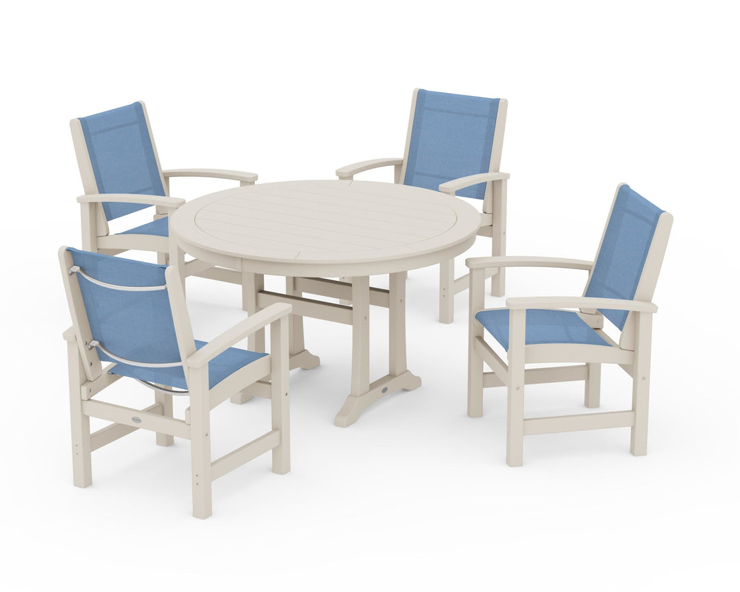 POLYWOOD® Coastal 5-Piece Round Dining Set with Trestle Legs