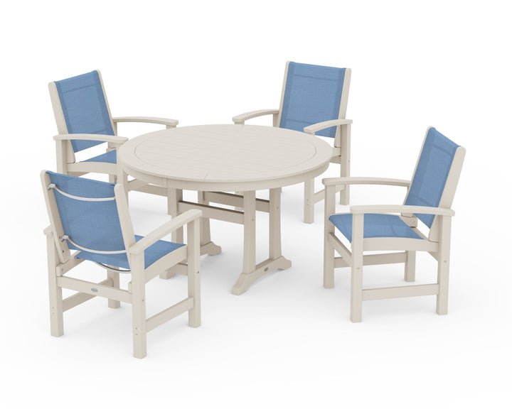 POLYWOOD® Coastal 5-Piece Round Dining Set with Trestle Legs