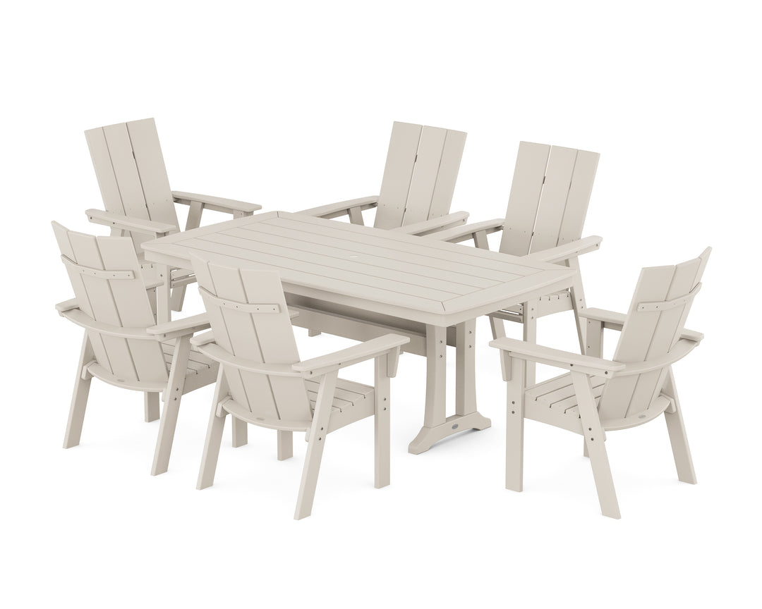 POLYWOOD® Modern Curveback Adirondack 7-Piece Dining Set with Trestle Legs