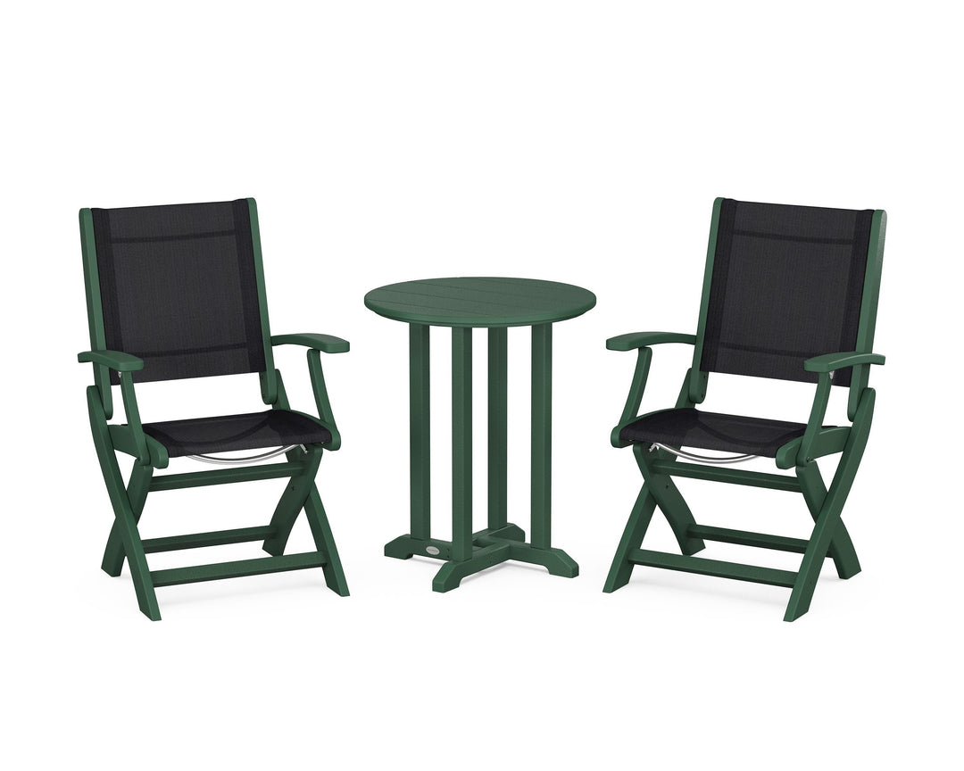 POLYWOOD® Coastal Folding 3-Piece Round Bistro Dining Set