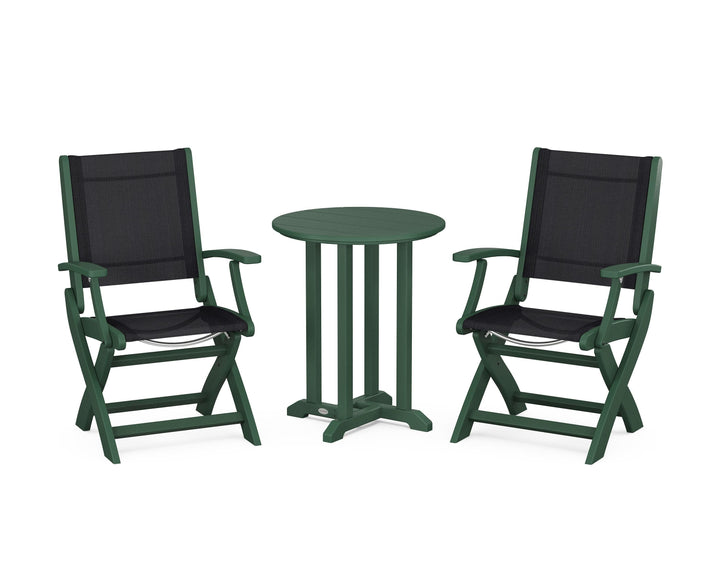 POLYWOOD® Coastal Folding 3-Piece Round Bistro Dining Set