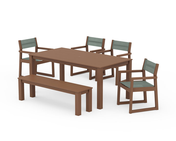 POLYWOOD® EDGE Sling Arm Chair 6-Piece Parsons Dining Set with Bench