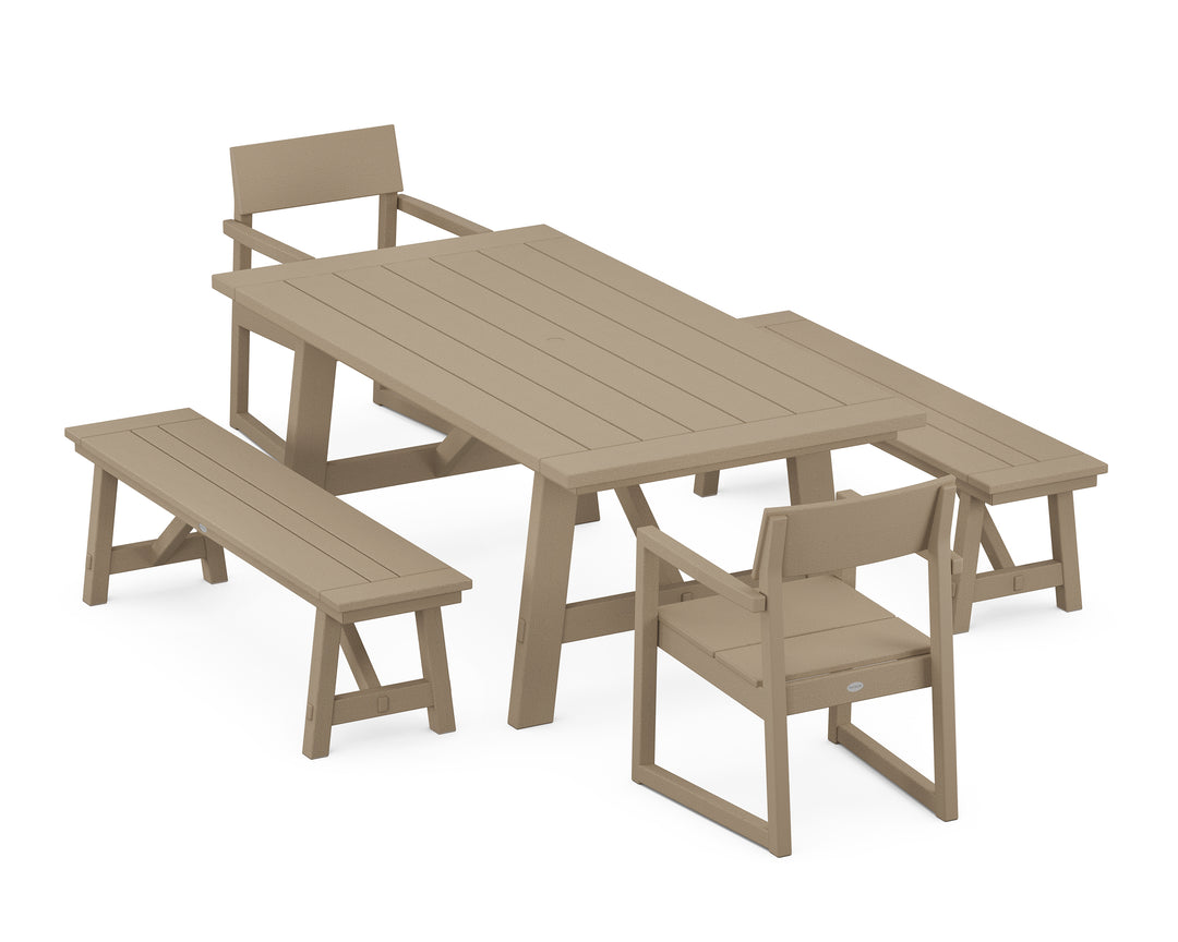 POLYWOOD® EDGE 5-Piece Rustic Farmhouse Dining Set With Benches