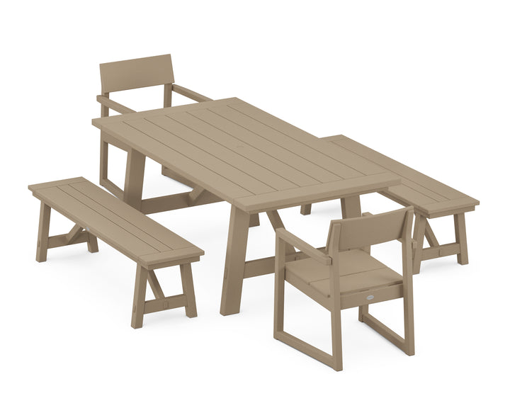 POLYWOOD® EDGE 5-Piece Rustic Farmhouse Dining Set With Benches