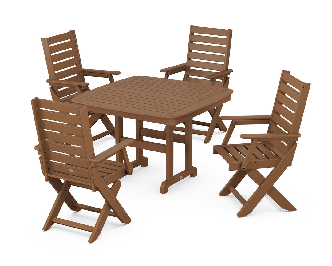 POLYWOOD® Captain Folding Chair 5-Piece Dining Set with Trestle Legs