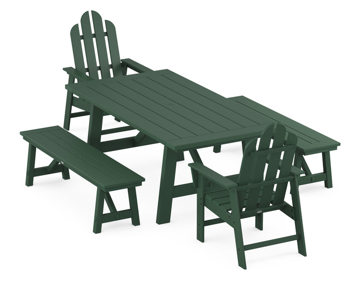 POLYWOOD® Long Island 5-Piece Rustic Farmhouse Dining Set With Benches