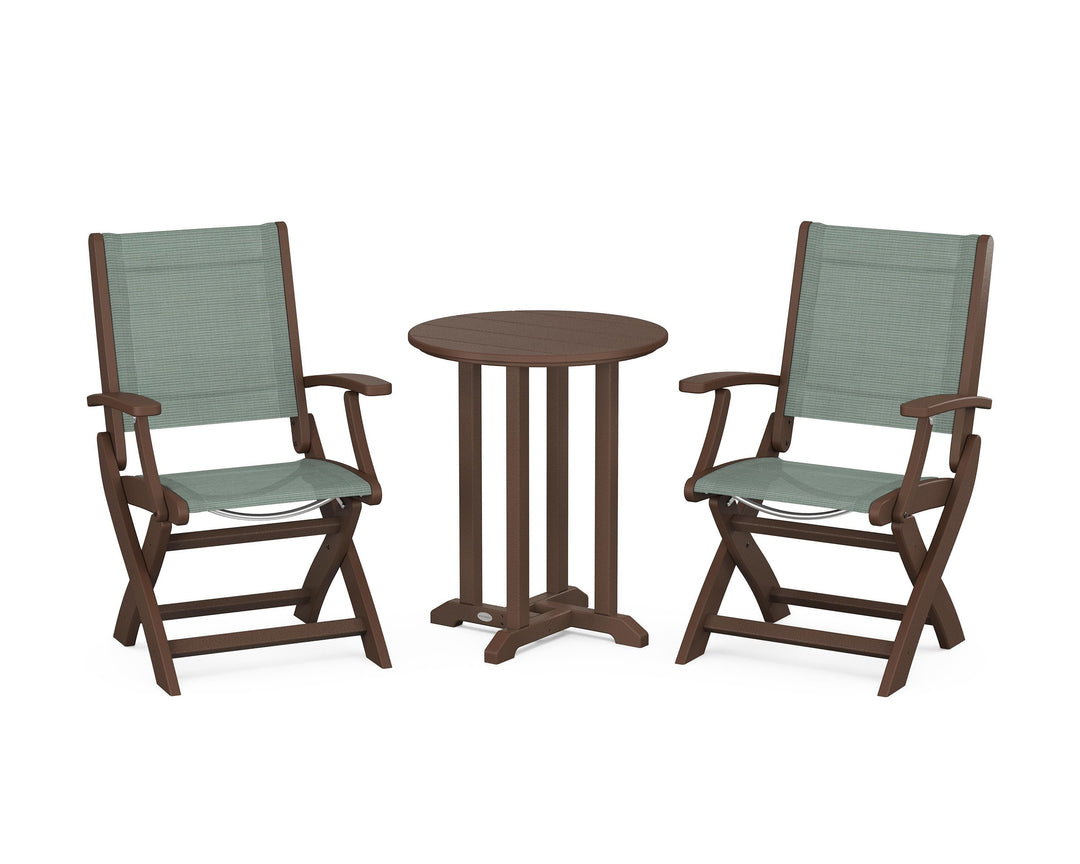 POLYWOOD® Coastal Folding 3-Piece Round Bistro Dining Set