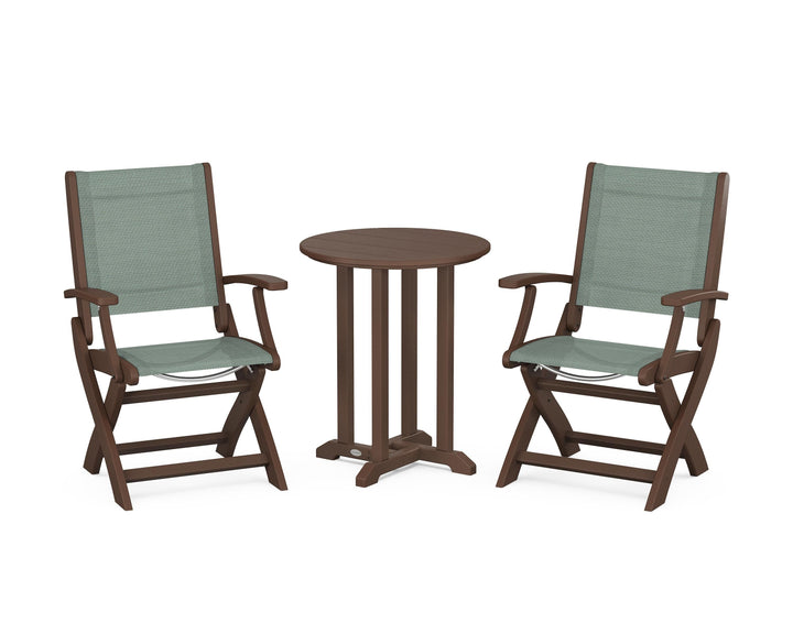 POLYWOOD® Coastal Folding 3-Piece Round Bistro Dining Set