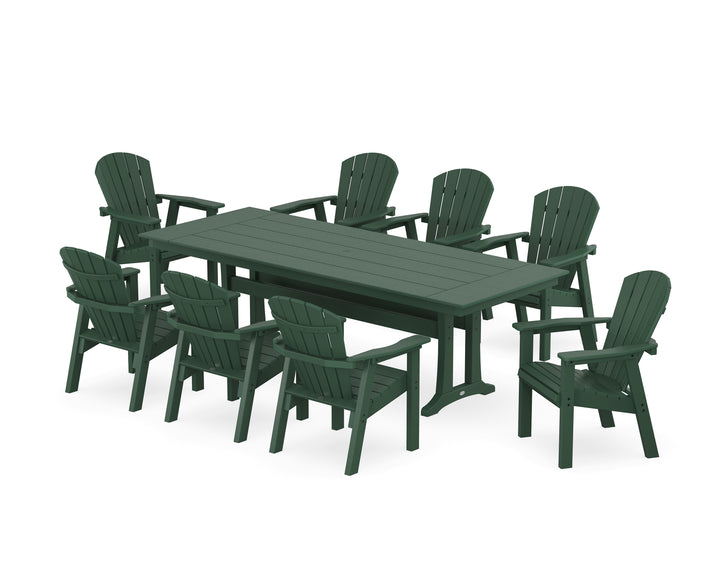 POLYWOOD® Seashell 9-Piece Farmhouse Dining Set with Trestle Legs