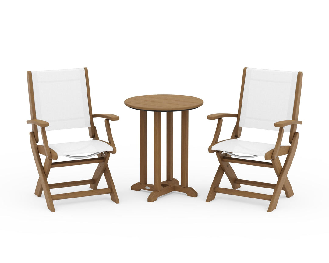 POLYWOOD® Coastal Folding 3-Piece Round Bistro Dining Set