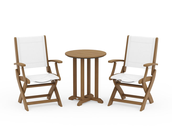 POLYWOOD® Coastal Folding 3-Piece Round Bistro Dining Set