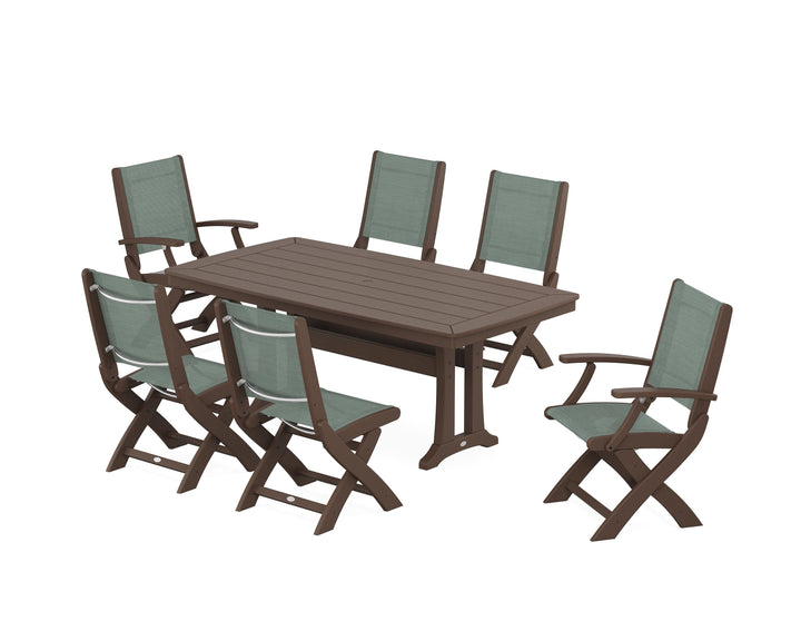 POLYWOOD® Coastal Folding Chair 7-Piece Dining Set with Trestle Legs