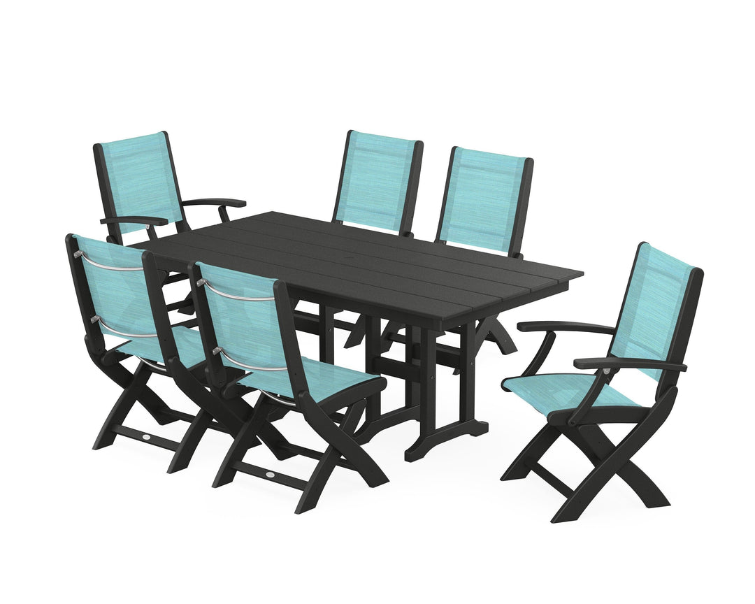 POLYWOOD® Coastal Folding Chair 7-Piece Farmhouse Dining Set