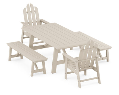 Long Island 5-Piece Rustic Farmhouse Dining Set With Benches