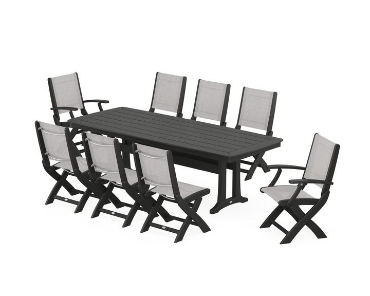 POLYWOOD® Coastal Folding 9-Piece Dining Set with Trestle Legs