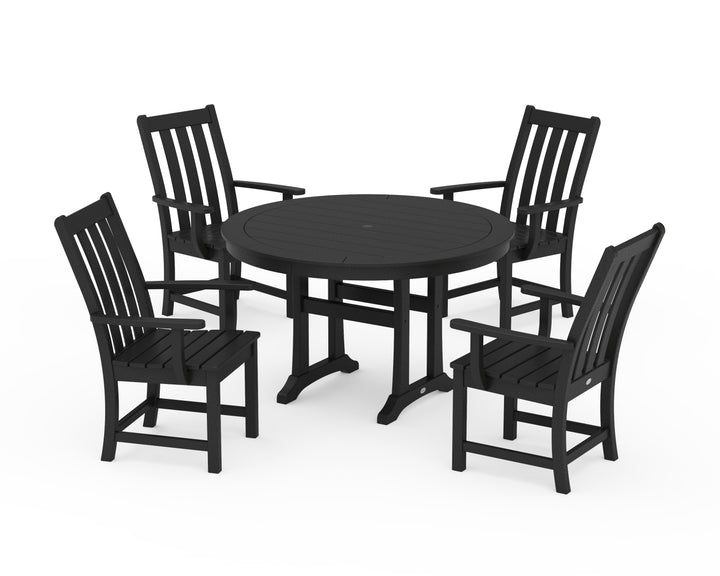 POLYWOOD® Vineyard 5-Piece Round Dining Set with Trestle Legs
