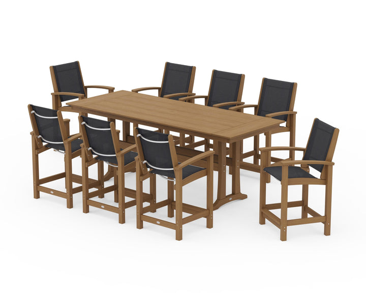 POLYWOOD® Coastal 9-Piece Farmhouse Counter Set with Trestle Legs