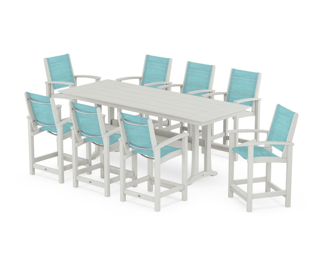 POLYWOOD® Coastal 9-Piece Farmhouse Counter Set with Trestle Legs