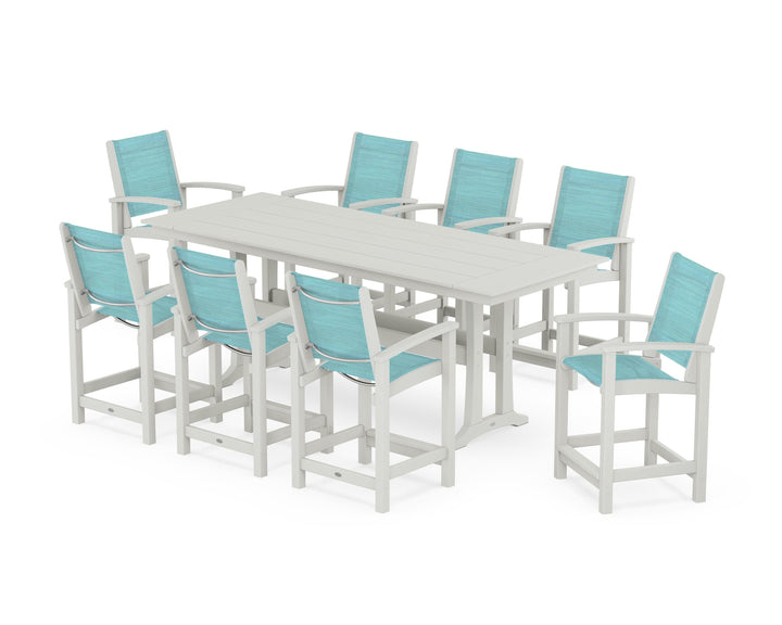 POLYWOOD® Coastal 9-Piece Farmhouse Counter Set with Trestle Legs