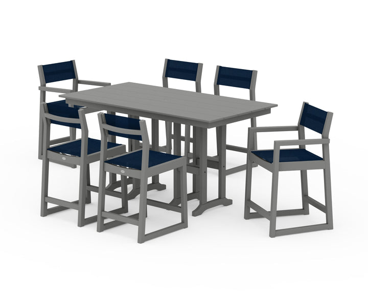 POLYWOOD® EDGE Sling 7-Piece Farmhouse Counter Set with Trestle Legs