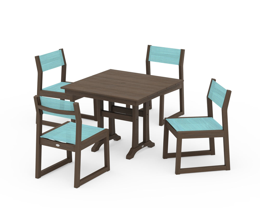 POLYWOOD® EDGE Sling 5-Piece Farmhouse Trestle Side Chair Dining Set
